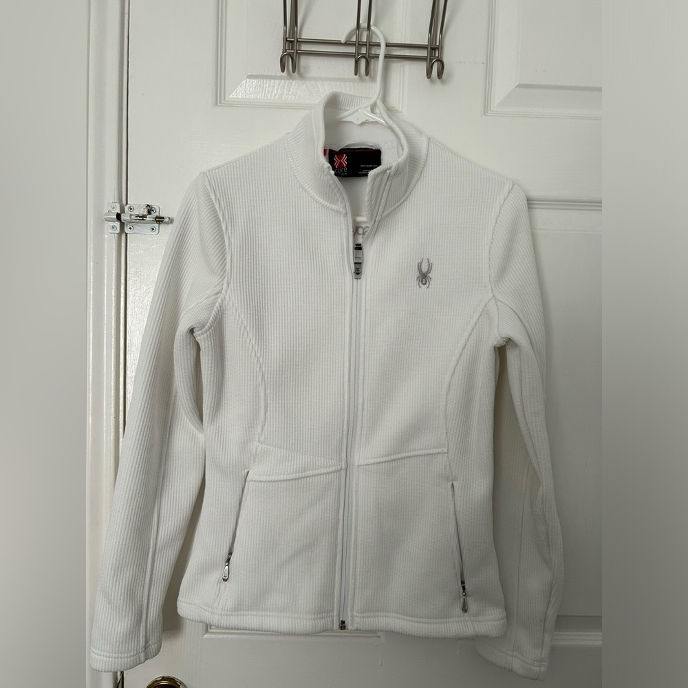 Spyder Women's White Ribbed Full-Zip Utility Jacket with Logo